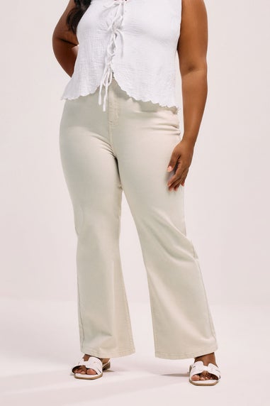 Yours Curve Cream Wide Leg Denim Jeans