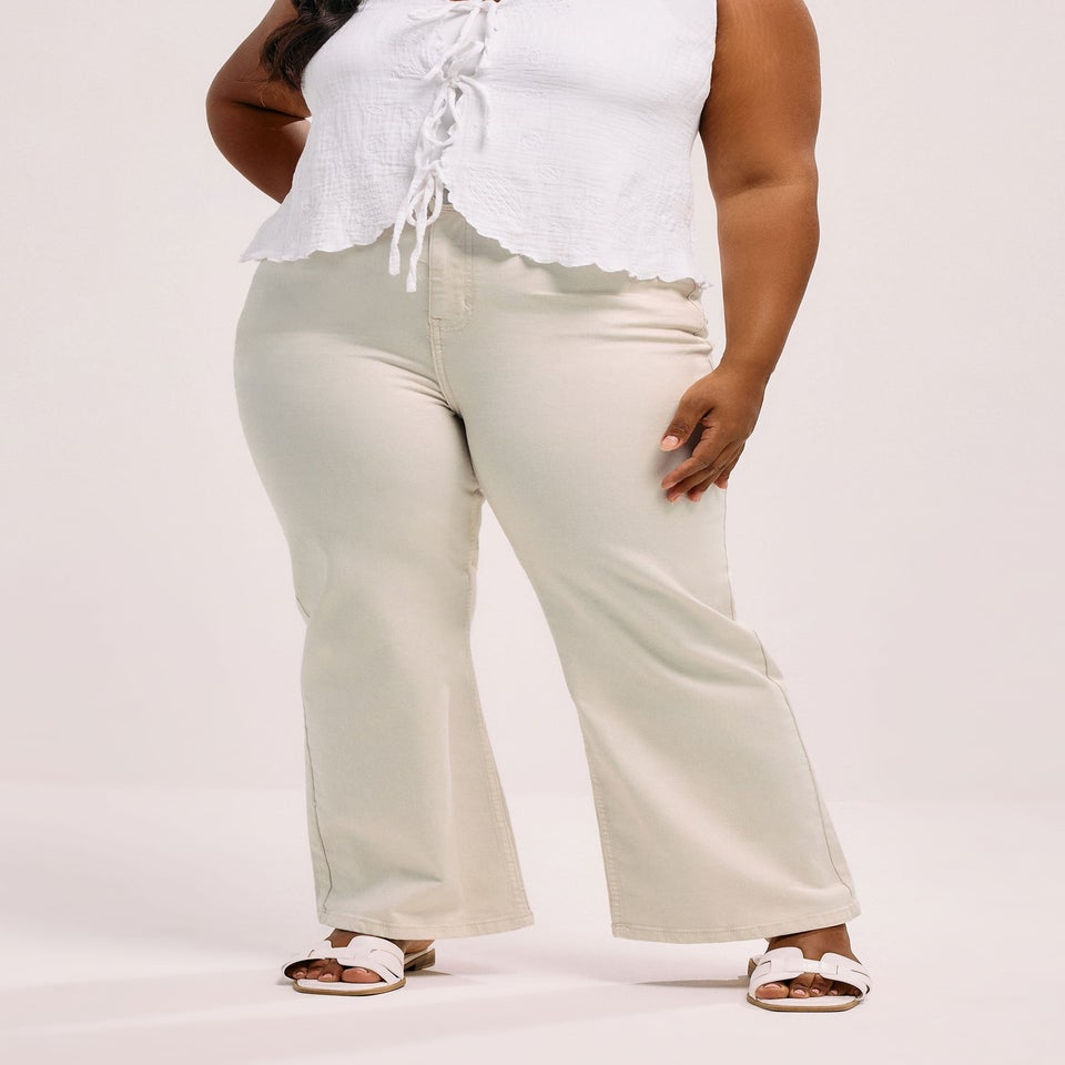 Yours Curve Cream Wide Leg Denim Jeans