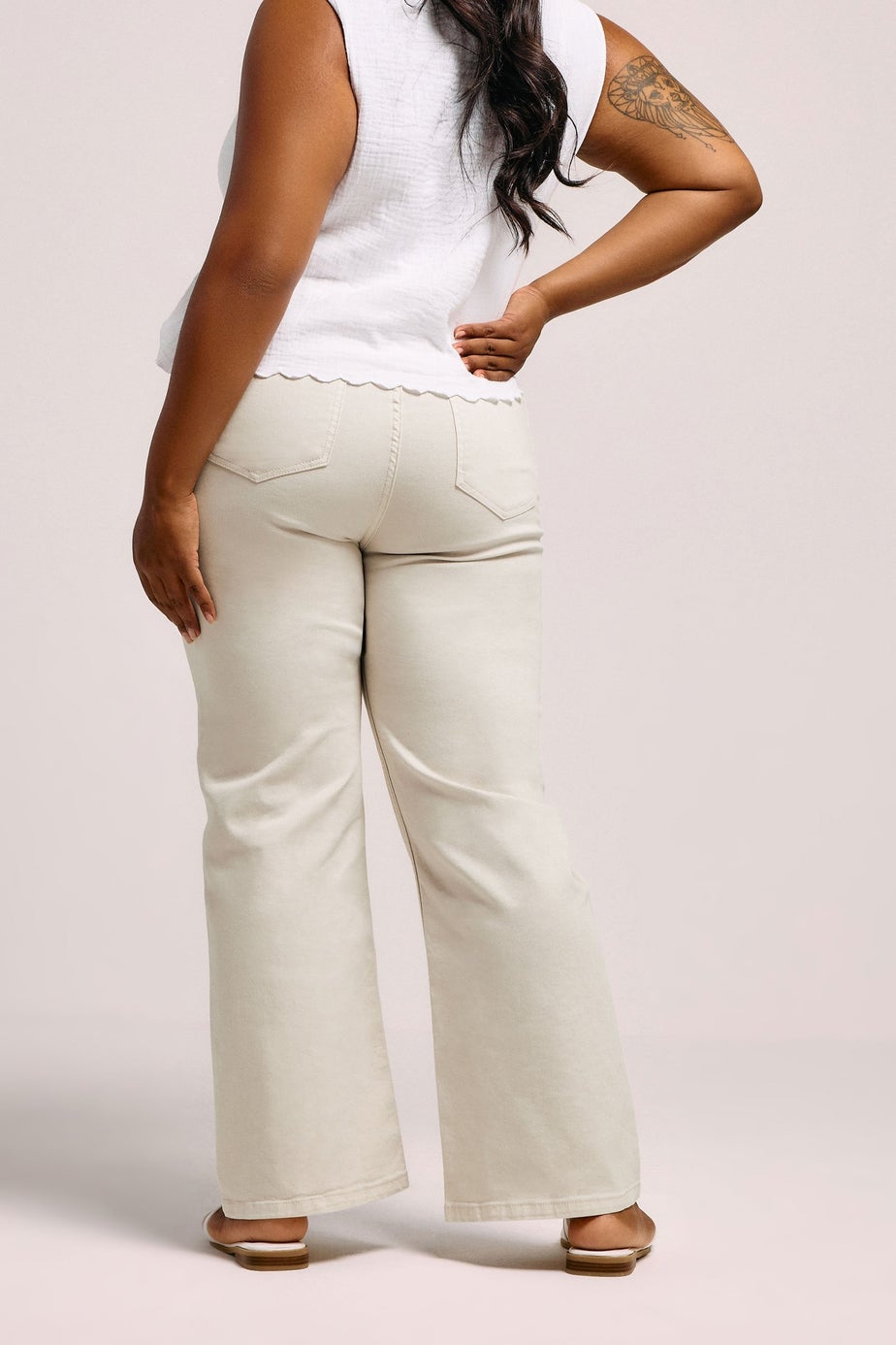 Yours Curve Cream Wide Leg Denim Jeans