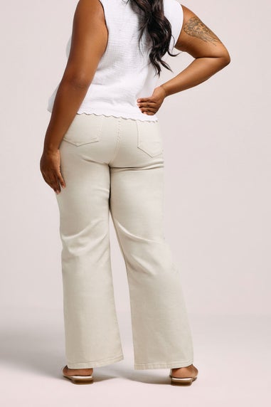 Yours Curve Cream Wide Leg Denim Jeans