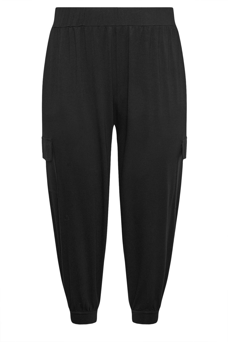 Yours Curve Black Cropped Cargo Harem Trousers