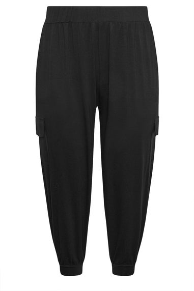 Yours Curve Black Cropped Cargo Harem Trousers