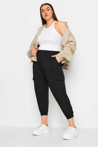 Yours Curve Black Cropped Cargo Harem Trousers