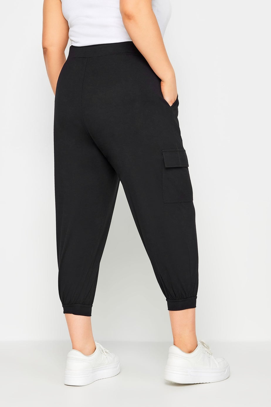 Yours Curve Black Cropped Cargo Harem Trousers