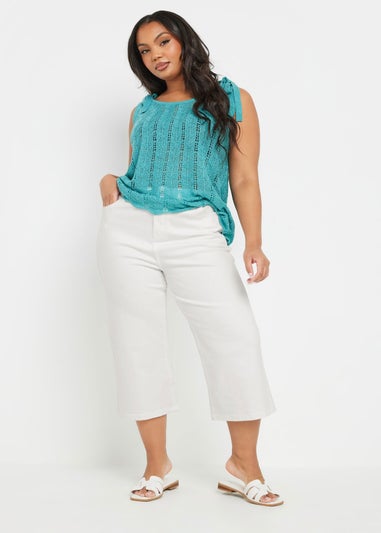 Yours Curve White Wide Leg Cropped Denim Jeans