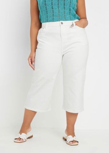 Yours Curve White Wide Leg Cropped Denim Jeans