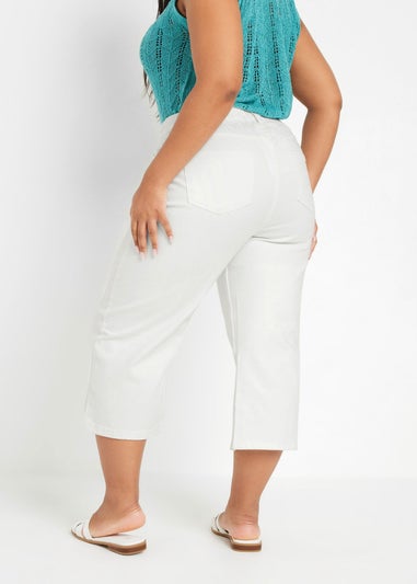 Yours Curve White Wide Leg Cropped Denim Jeans