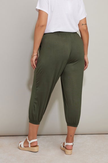 Yours Curve Khaki Green Jersey Cropped Harem Trousers