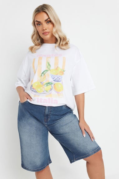 Yours Curve Mid Blue Stretch Denim Jorts