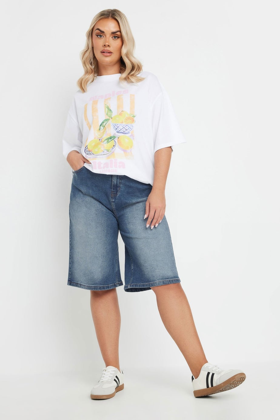 Yours Curve Mid Blue Stretch Denim Jorts