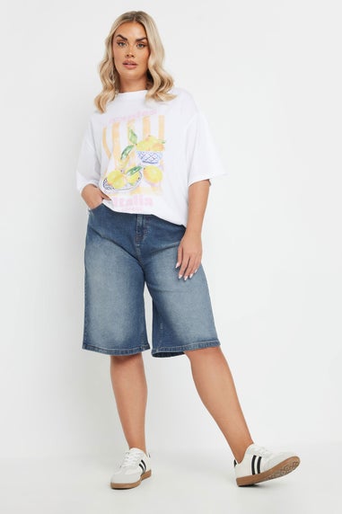 Yours Curve Mid Blue Stretch Denim Jorts