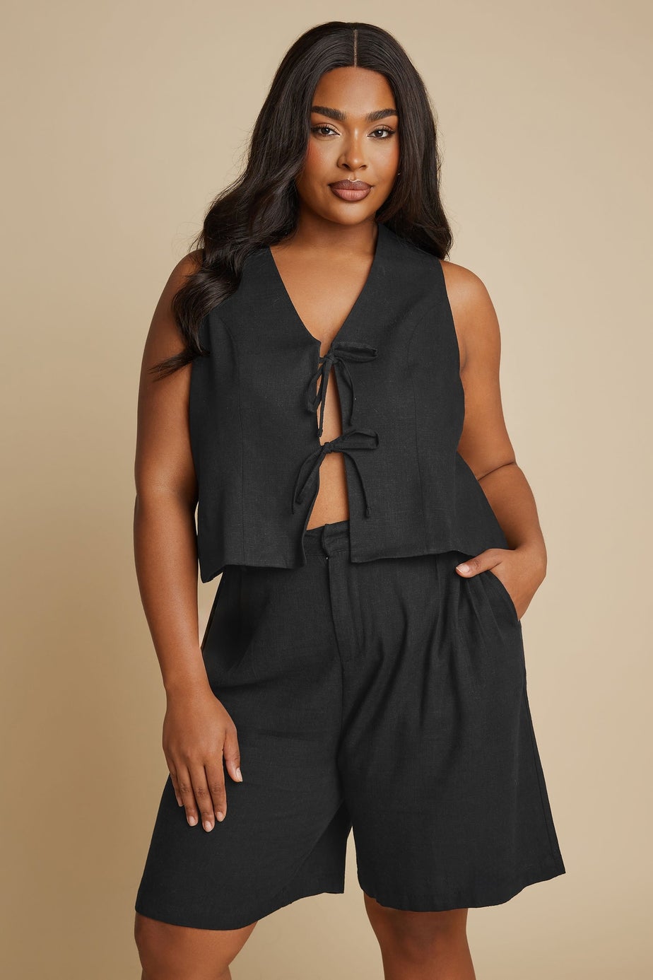 Yours Curve Black Linen Bermuda Shorts