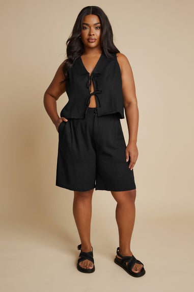 Yours Curve Black Linen Bermuda Shorts