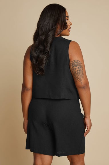 Yours Curve Black Linen Bermuda Shorts