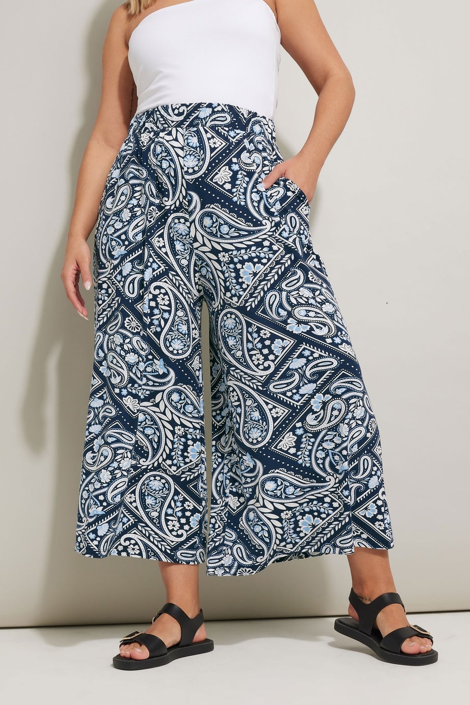 Yours Curve Navy Blue Tile Print Midaxi Culottes