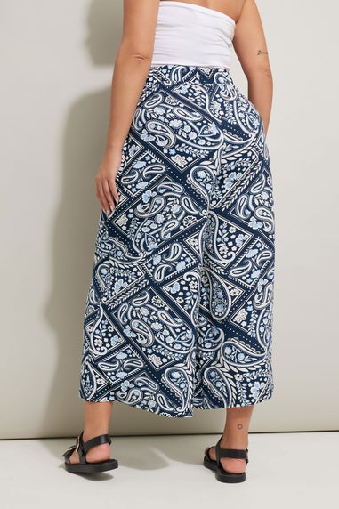Yours Curve Navy Blue Tile Print Midaxi Culottes