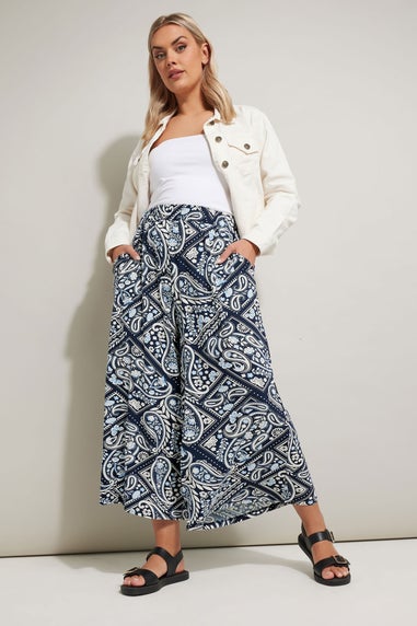 Yours Curve Navy Blue Tile Print Midaxi Culottes