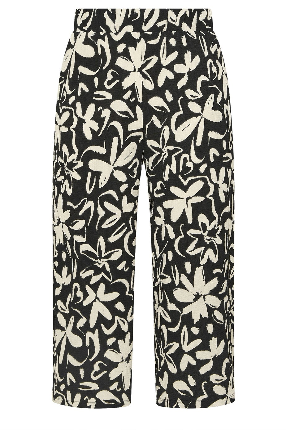 Yours Curve Black Floral Print Textured Midaxi Culottes