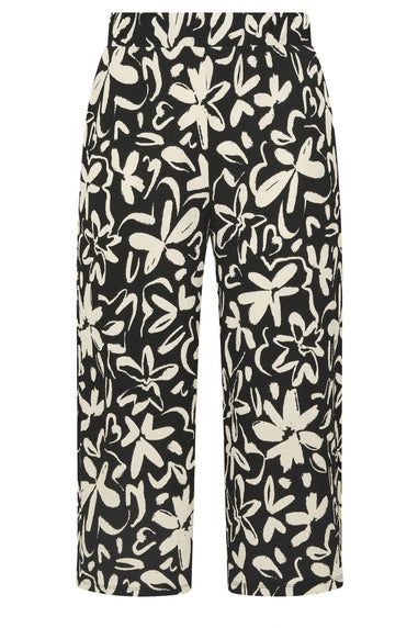 Yours Curve Black Floral Print Textured Midaxi Culottes