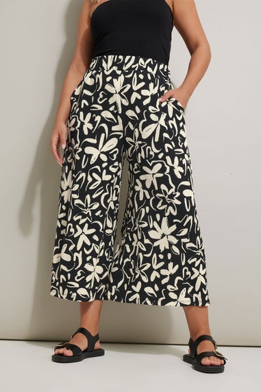 Yours Curve Black Floral Print Textured Midaxi Culottes