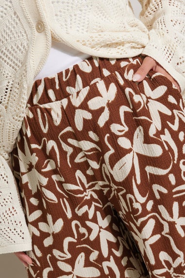 Yours Curve Brown Floral Print Textured Midaxi Culottes