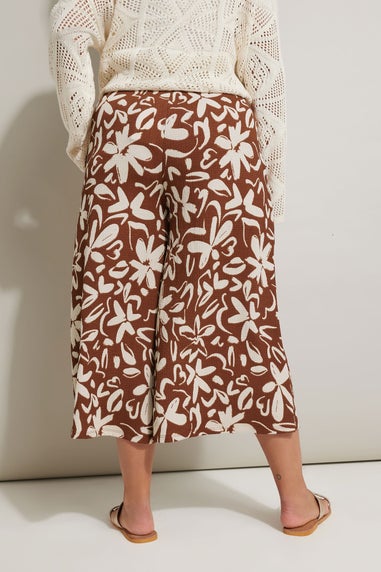 Yours Curve Brown Floral Print Textured Midaxi Culottes
