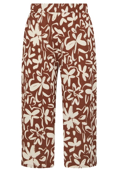 Yours Curve Brown Floral Print Textured Midaxi Culottes