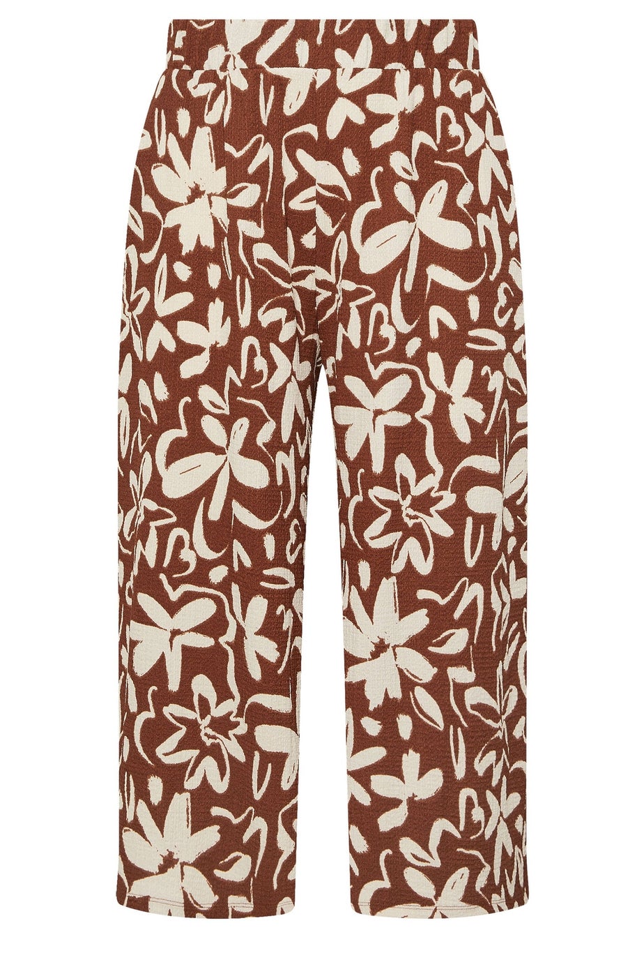 Yours Curve Brown Floral Print Textured Midaxi Culottes