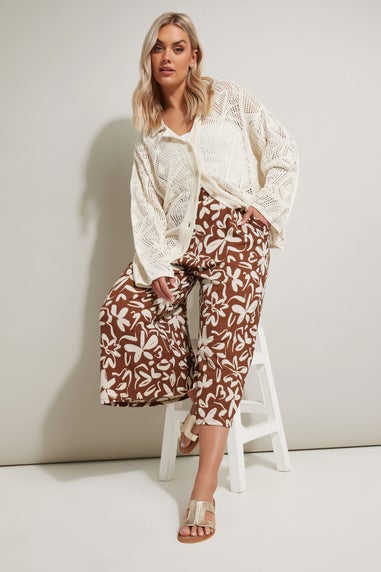 Yours Curve Brown Floral Print Textured Midaxi Culottes