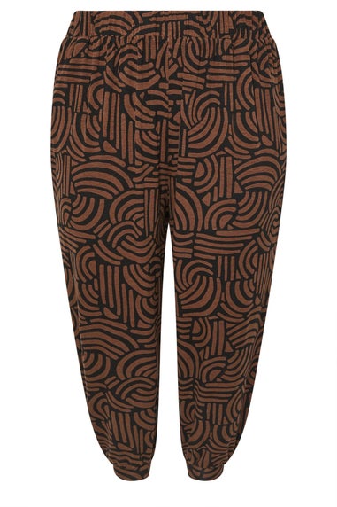 Yours Curve Brown Abstract Print Cropped Harem Joggers