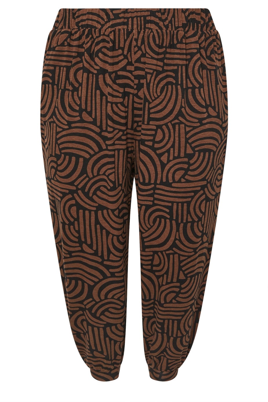Yours Curve Brown Abstract Print Cropped Harem Joggers