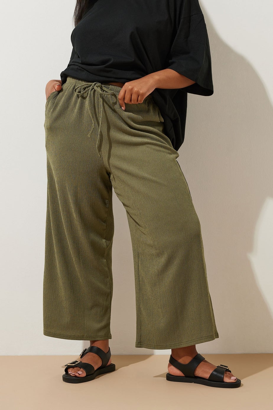 Yours Curve Khaki Green Textured Culottes