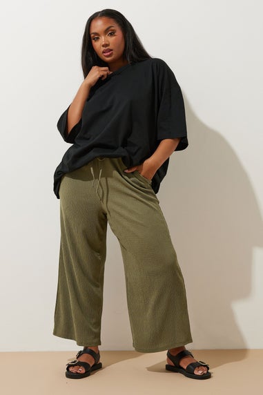 Yours Curve Khaki Green Textured Culottes