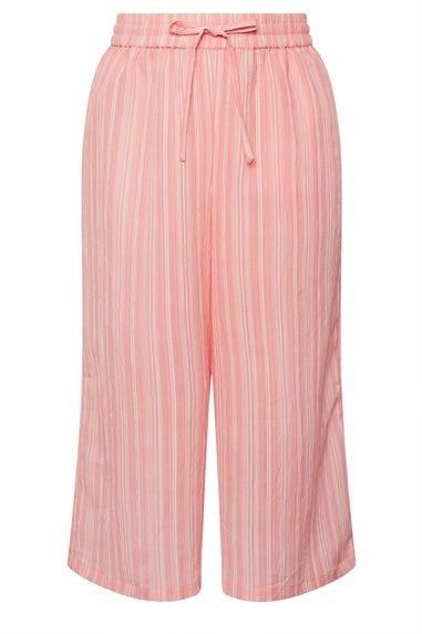 Yours Curve Pink Stripe Textured Cropped Trousers