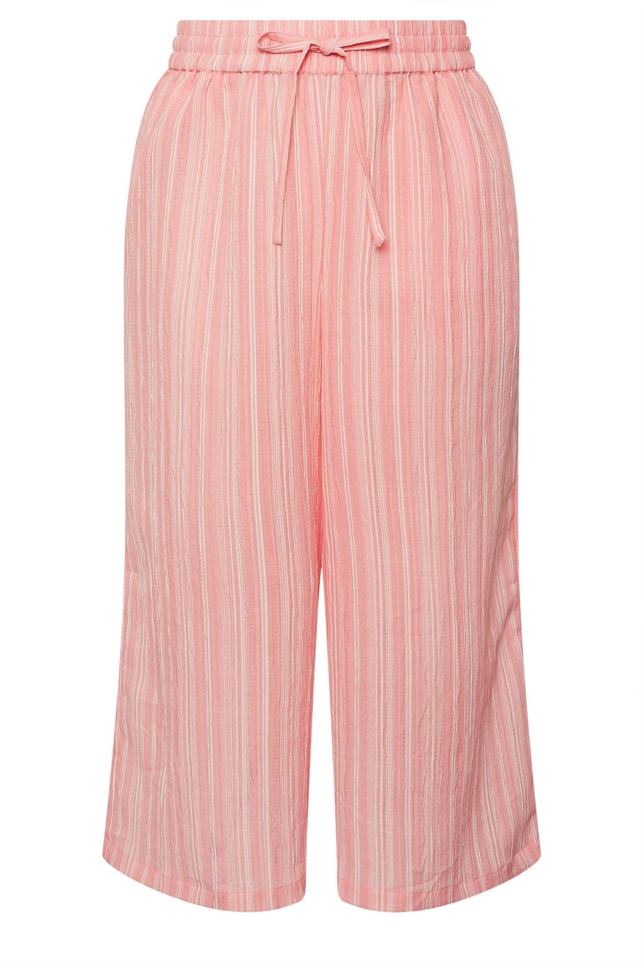 Yours Curve Pink Stripe Textured Cropped Trousers