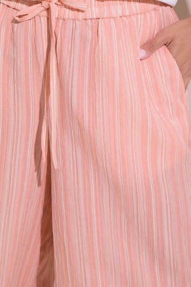 Yours Curve Pink Stripe Textured Cropped Trousers