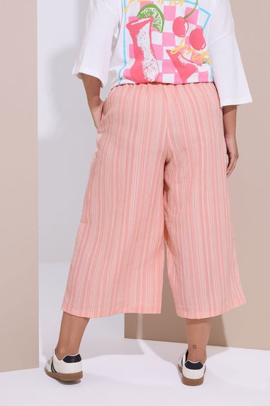 Yours Curve Pink Stripe Textured Cropped Trousers