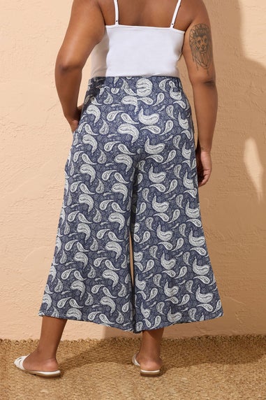 Yours Curve Navy Blue Paisley Print Midaxi Culottes