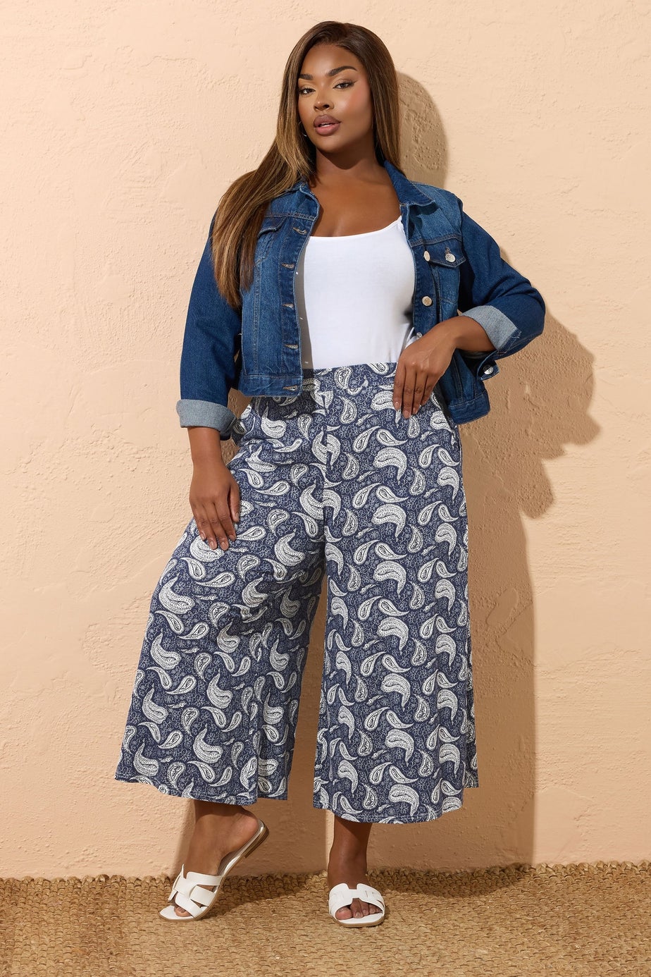Yours Curve Navy Blue Paisley Print Midaxi Culottes