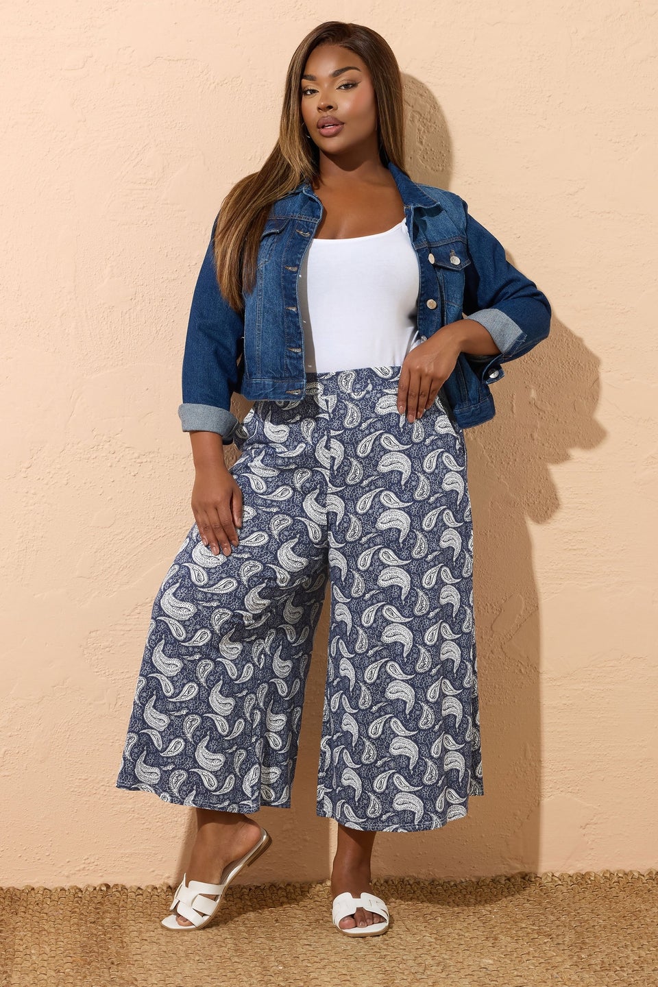 Yours Curve Navy Blue Paisley Print Midaxi Culottes