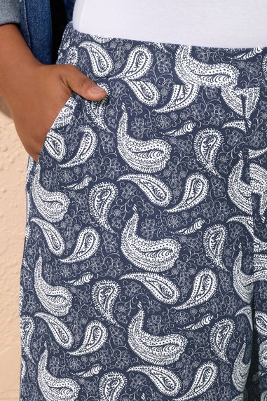 Yours Curve Navy Blue Paisley Print Midaxi Culottes