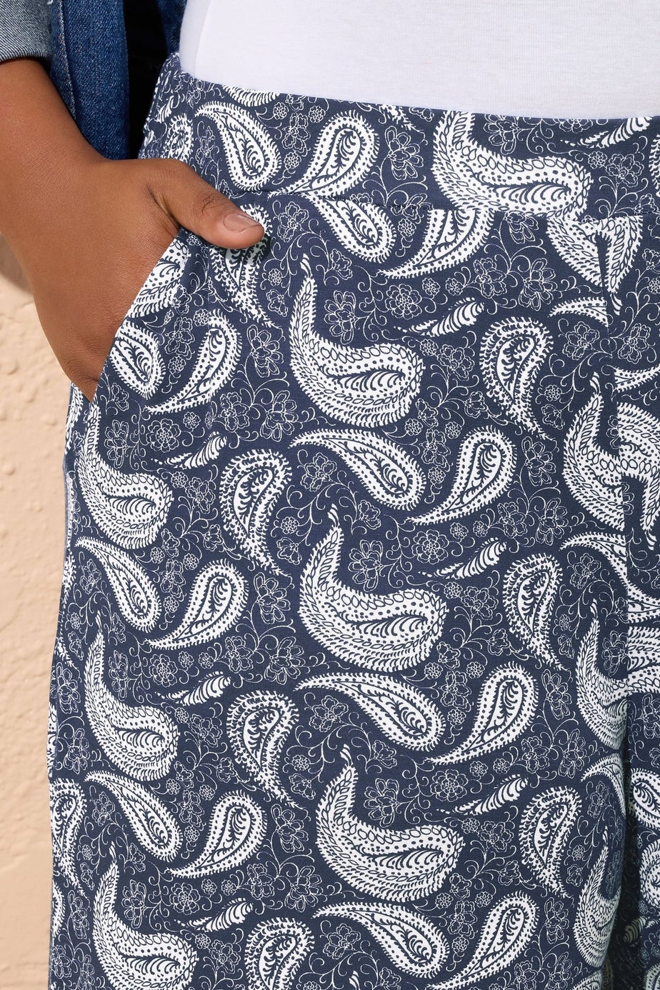Yours Curve Navy Blue Paisley Print Midaxi Culottes