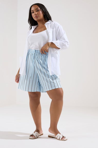Yours Curve Blue Stripe Shorts
