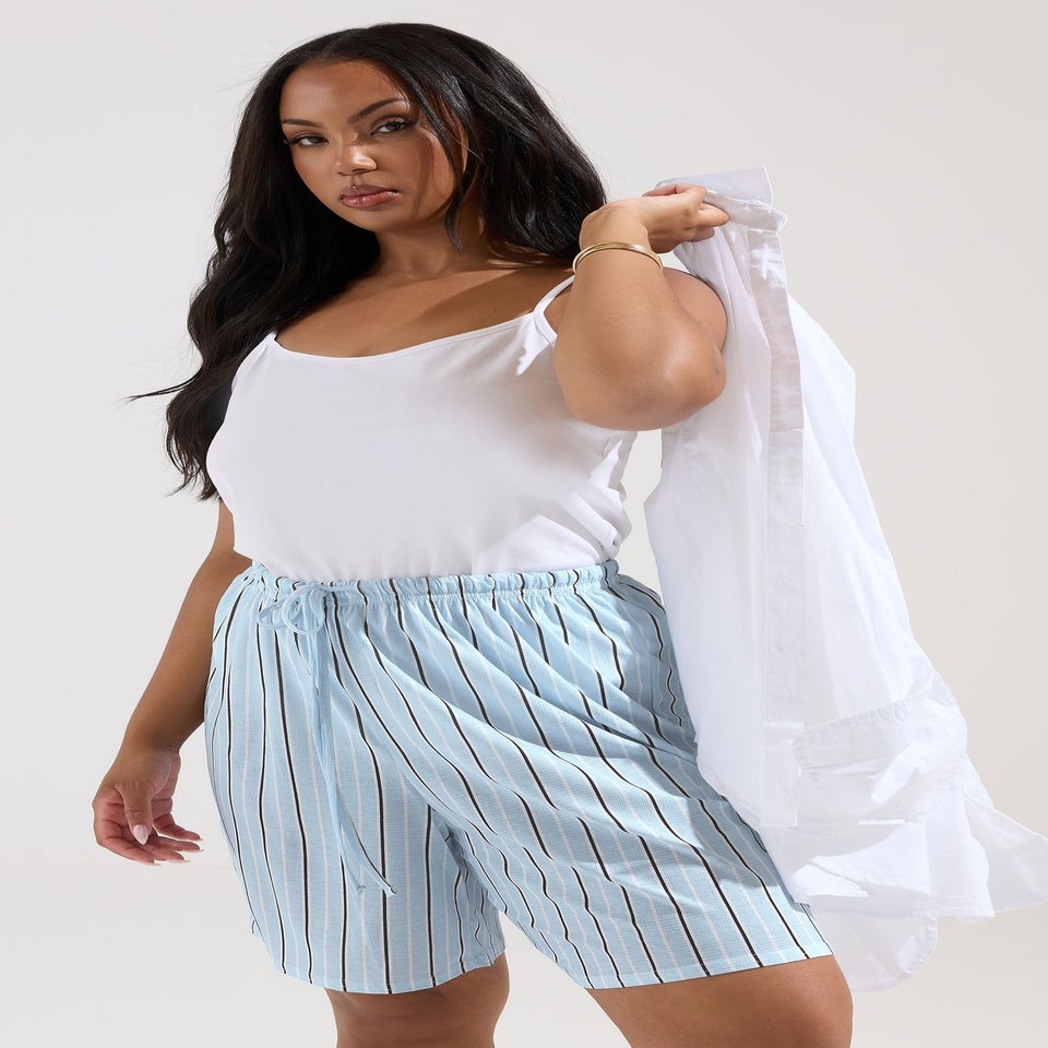 Yours Curve Blue Stripe Shorts