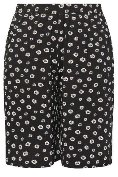 Yours Curve Black Daisy Print Jersey Shorts