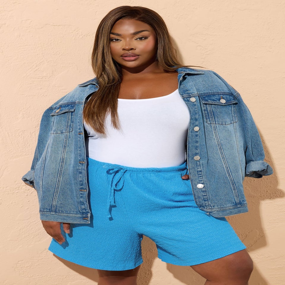 Yours Curve Blue Textured Shorts