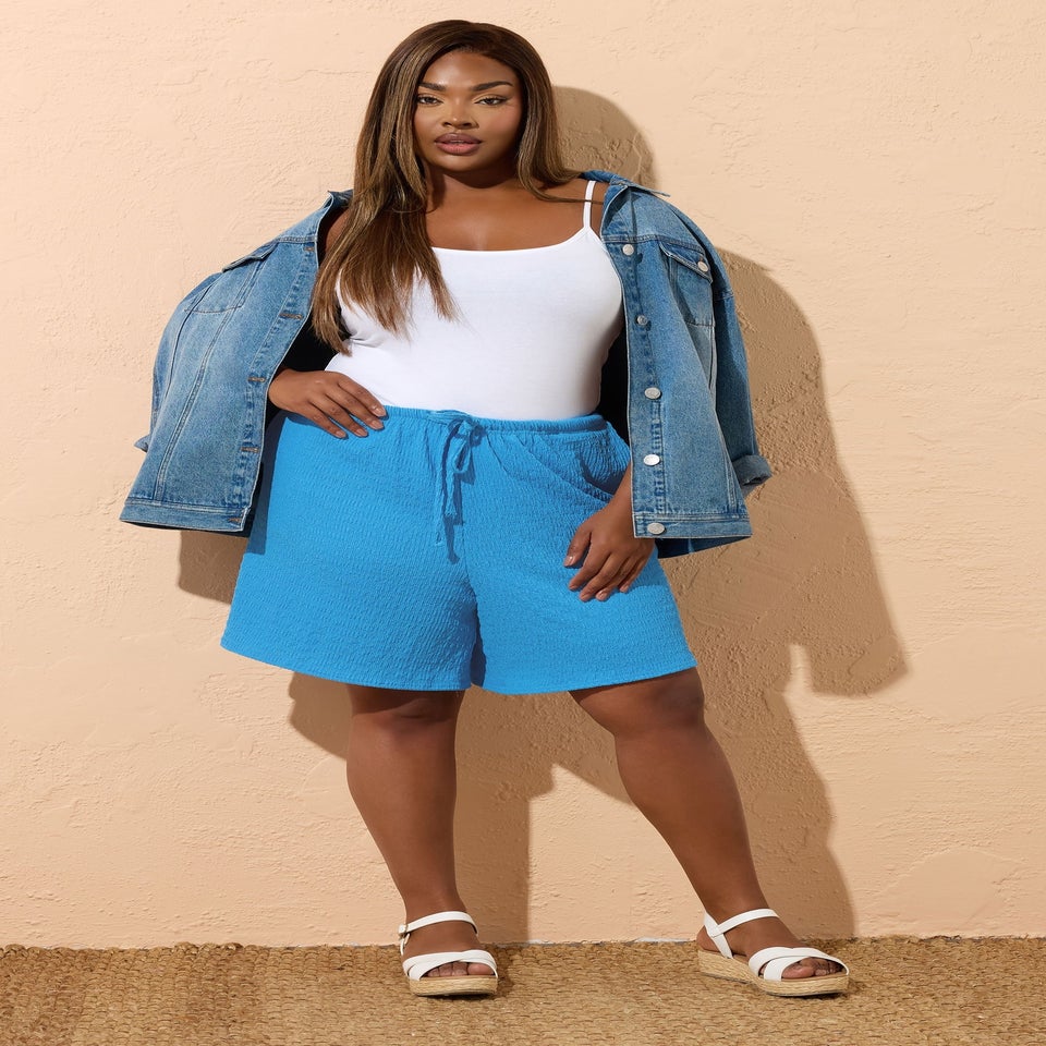 Yours Curve Blue Textured Shorts