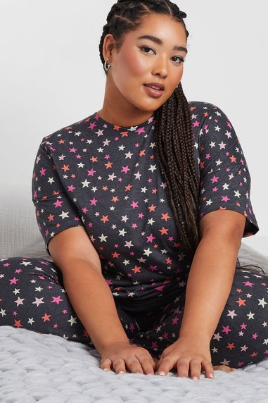 YOURS Curve Grey Star Print Short Sleeve Pyjama Set