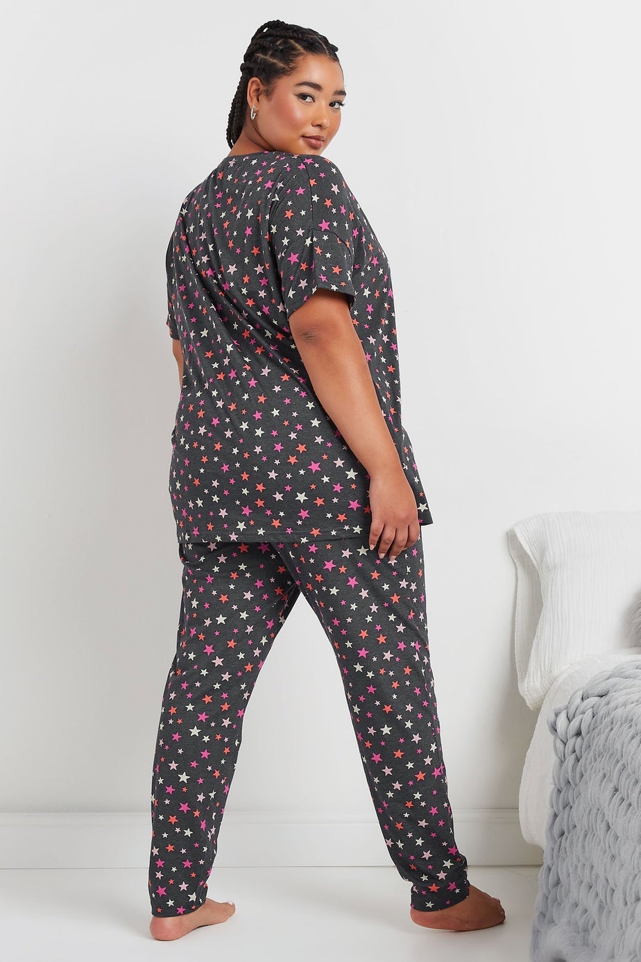 YOURS Curve Grey Star Print Short Sleeve Pyjama Set