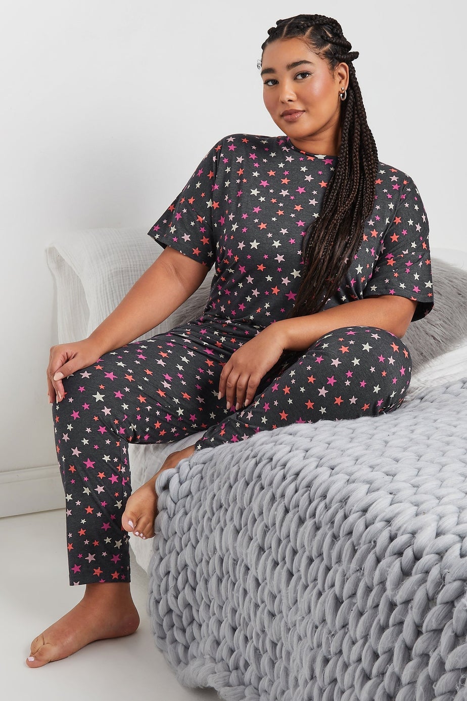 YOURS Curve Grey Star Print Short Sleeve Pyjama Set